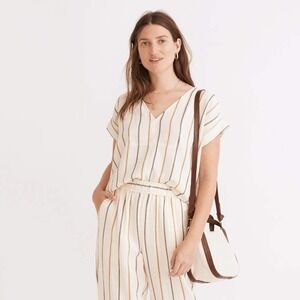 Madewell Lightspun Westing Shirt in Stripe Size Medium Cream Cotton Top